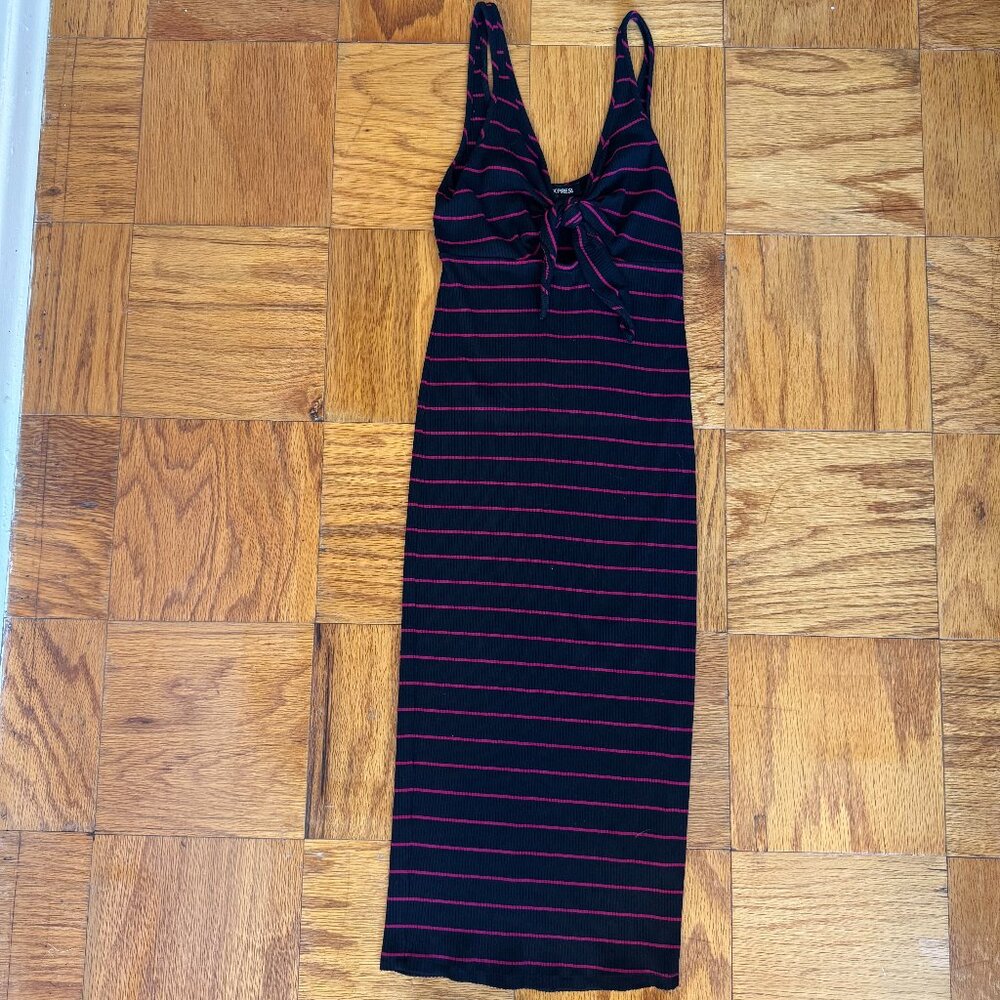 Express black and pink striped midi dress